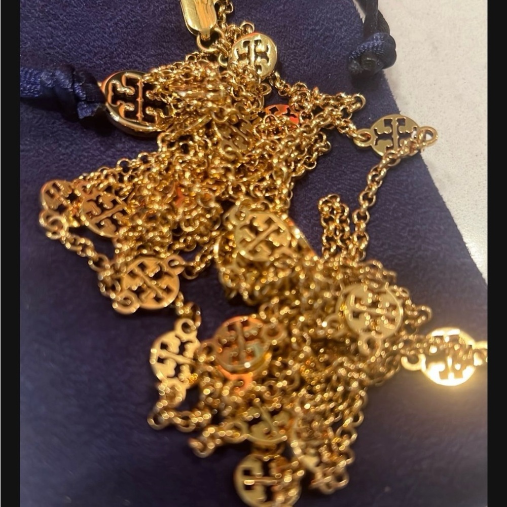 Tory Burch Gold Layered Necklace with Logo Charms - Picture 5 of 11